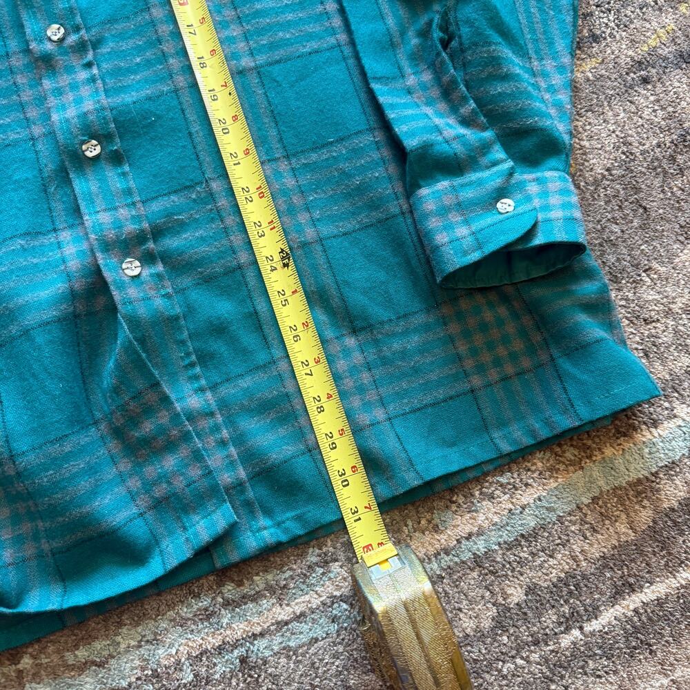 Men's Vintage 80's Winterweights Teal Blue Gray Flannel Long Sleeve Shirt Sz XL - Picture 6 of 8